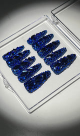 ROYAL BLUE CRYSTAL STILLETO HANDMADE PRESS ON NAILS