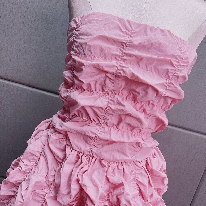 FOLDING RUFFLED MINI DRESS IN PINK