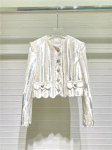 VELVET RHINESTONE BUCKLE WHITE SUITS DIAMOND MINI TWO-PIECE