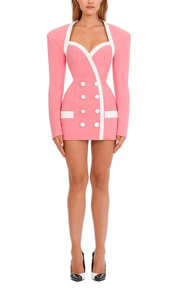 DOUBLE-BREASTED BLAZER DRESS IN PINK DRESS STYLE OF CB 