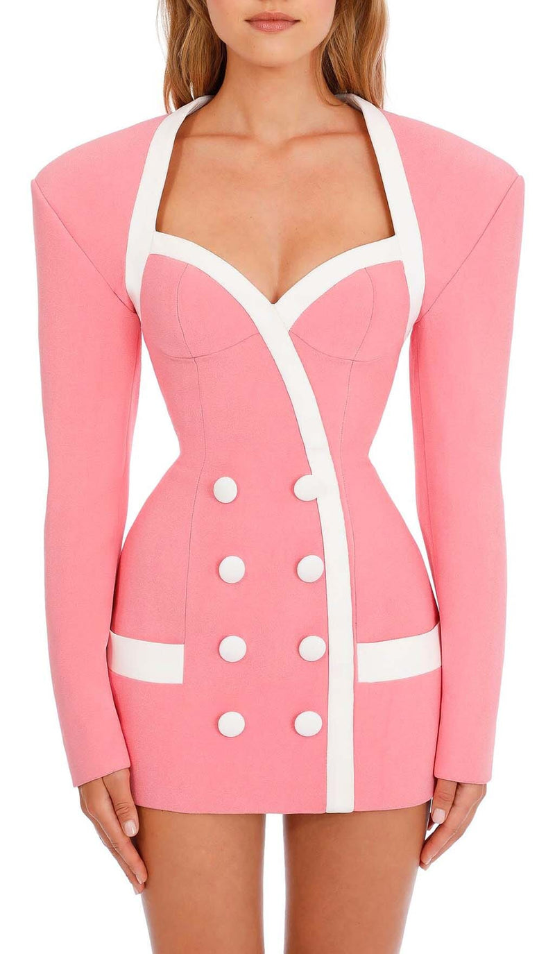 DOUBLE-BREASTED BLAZER DRESS IN PINK DRESS STYLE OF CB 