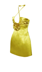 SATIN STRAPPY HALTER NECK DRESS IN GOLD DRESS sis label 