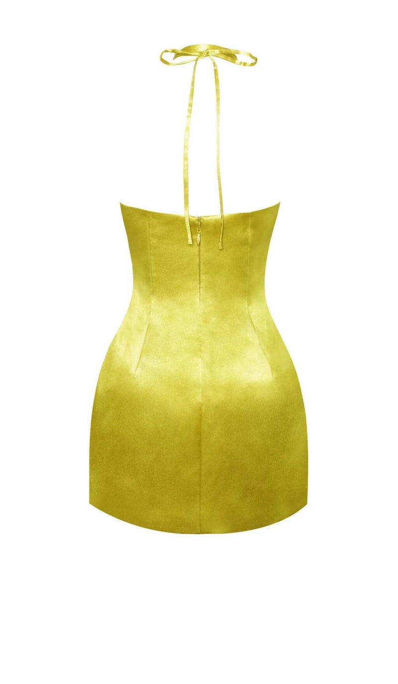 SATIN STRAPPY HALTER NECK DRESS IN GOLD DRESS sis label 