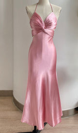 SATIN HALTER CUT OUT MAXI DRESS IN PINK