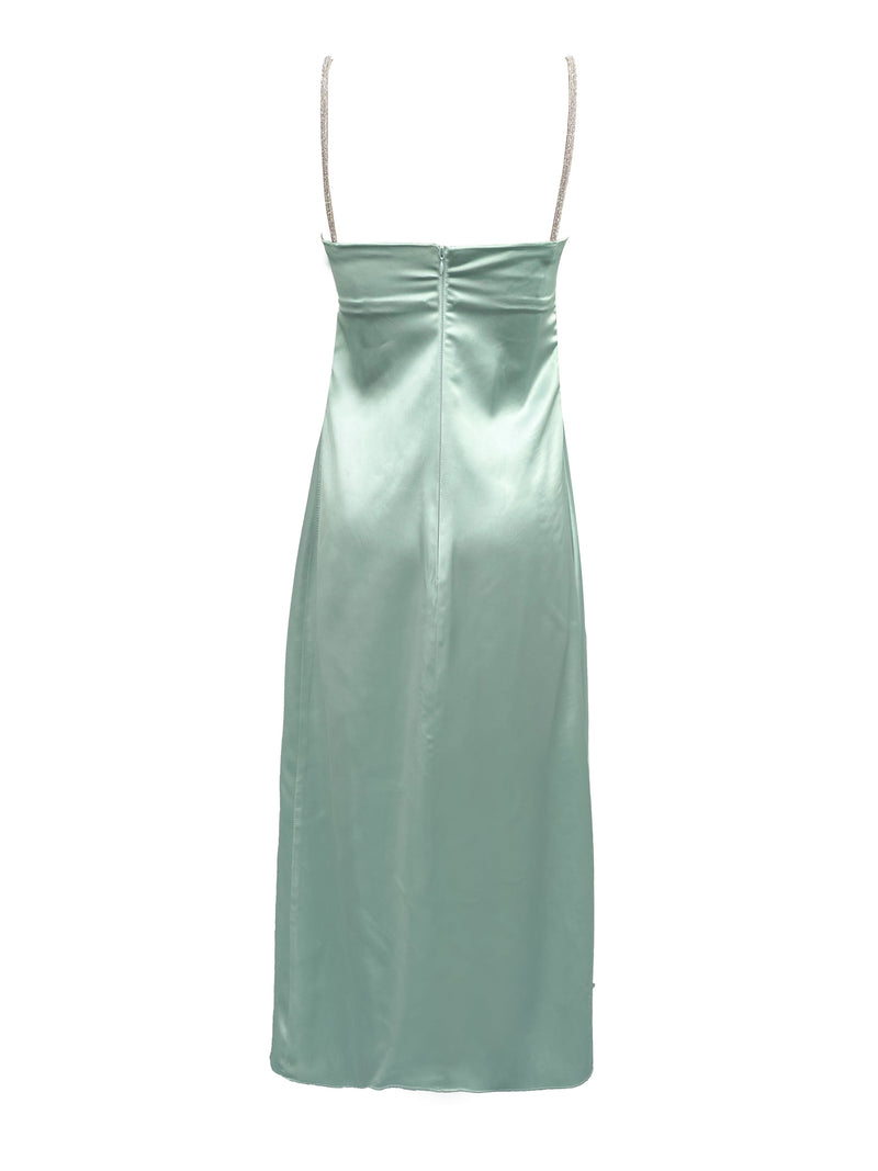 VESTITO MAXI IN RASO HALTER VERDE 