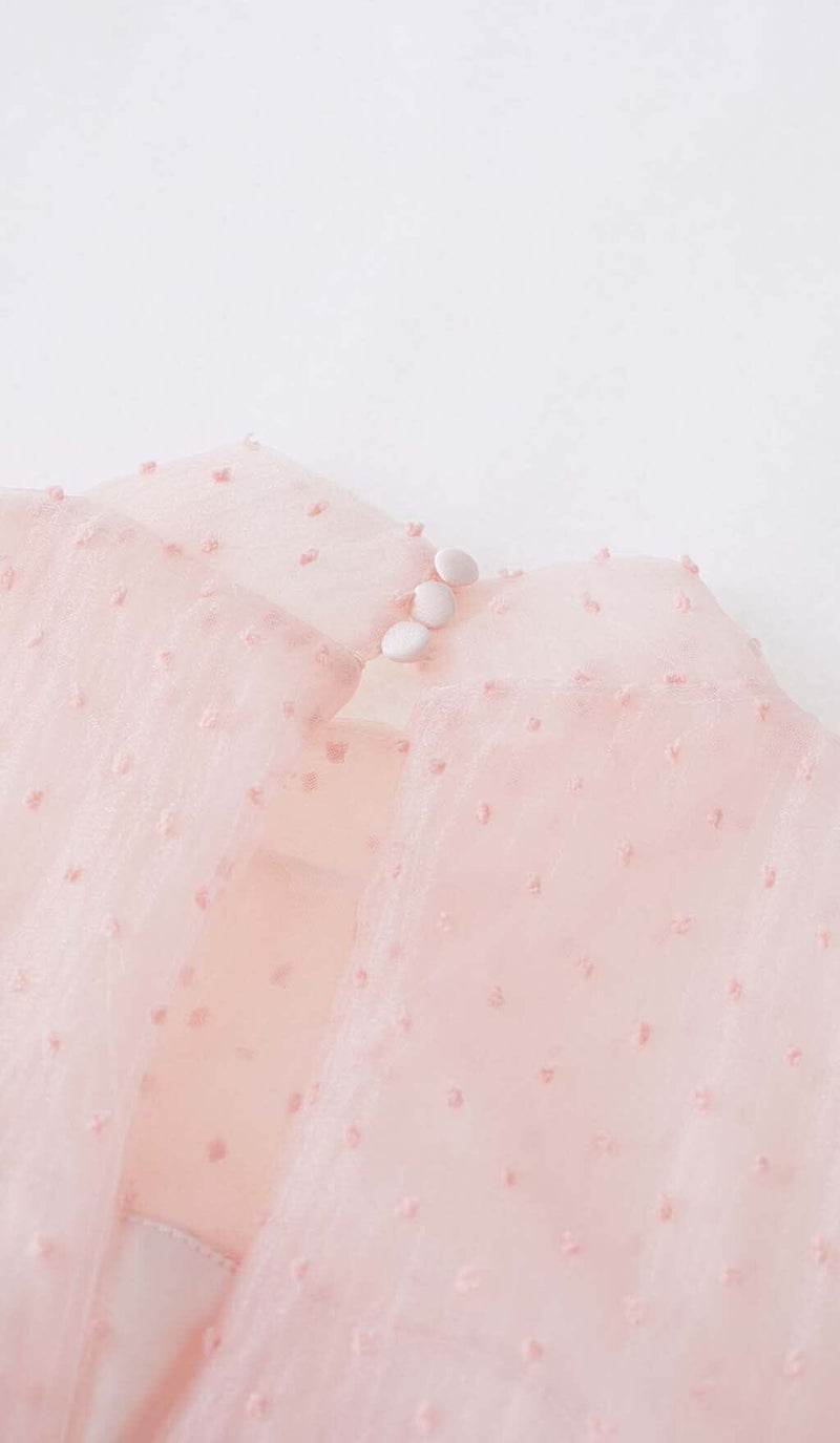 SEQUIN MESH TULLE MIDI DRESS IN PINK