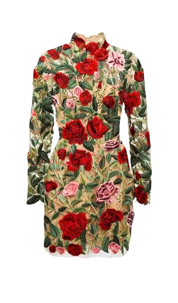 FLORAL EMBROIDERY HIGH MINI DRESS DRESS STYLE OF CB 