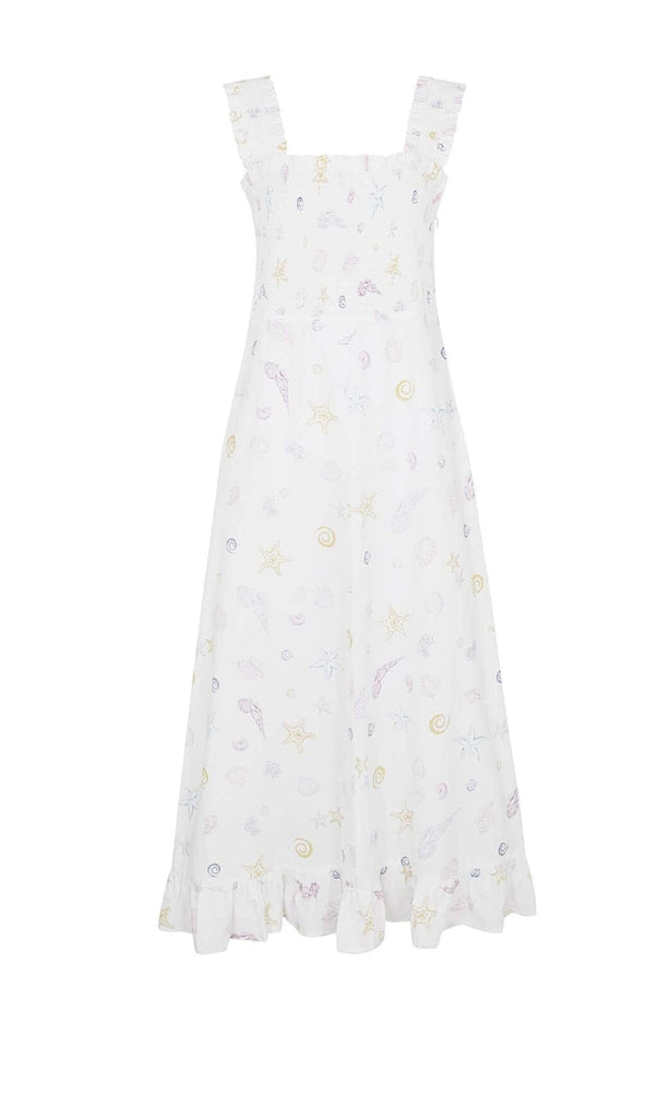 SHELL-PRINT STRAP MIDI DRESS IN WHITE DRESS STYLE OF CB 