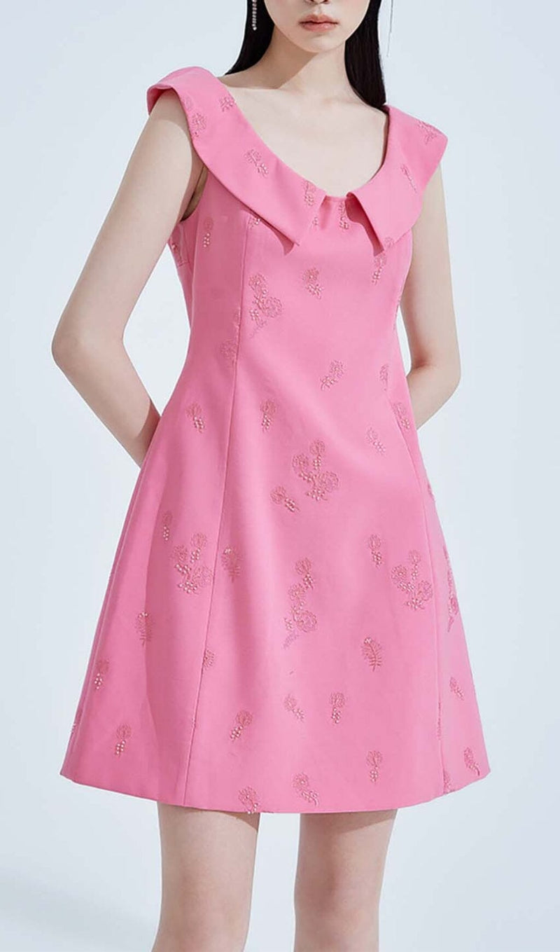 SLEEVELESS EMBROIDERED MINI DRESS IN PINK