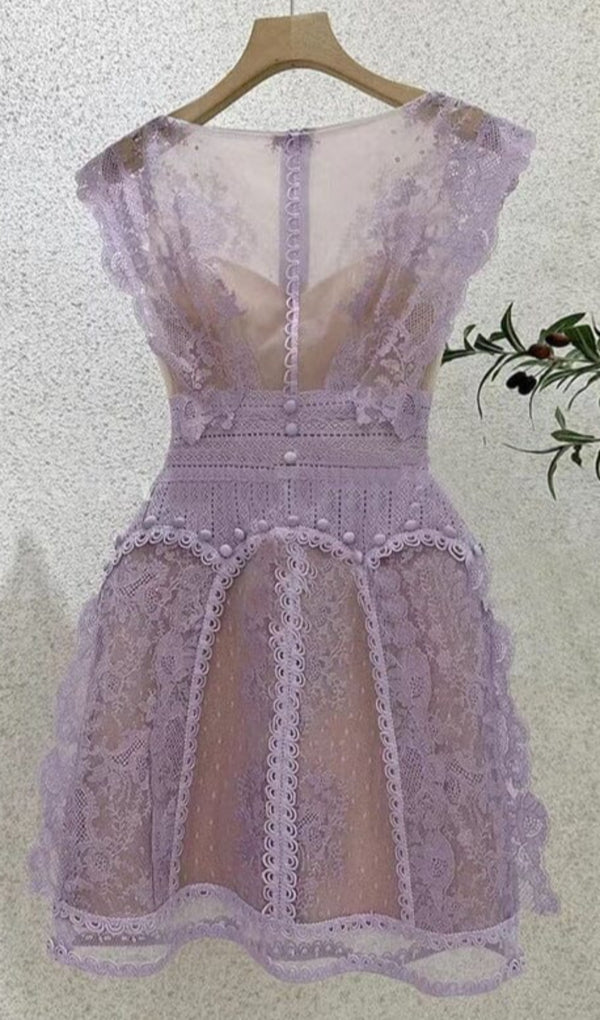 SLEEVELESS LACE A-LINE MINI DRESS IN LILAC DRESS STYLE OF CB 