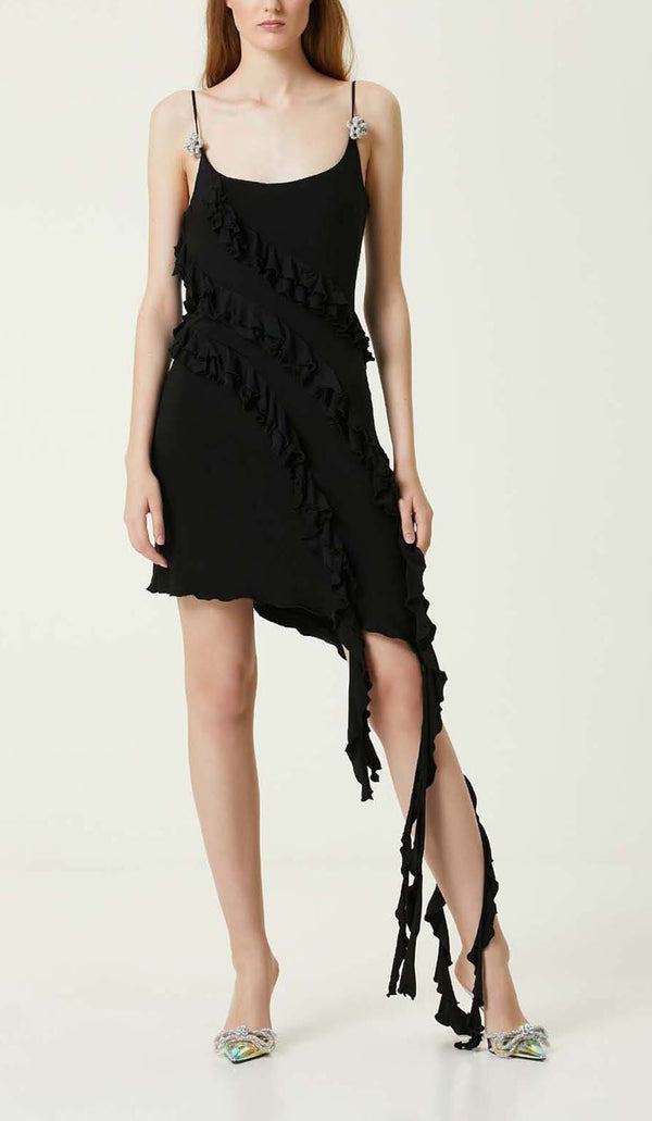 SLEEVELESS LRREGULAR RUFFLE MINI DRESS IN BLACK DRESS sis label 