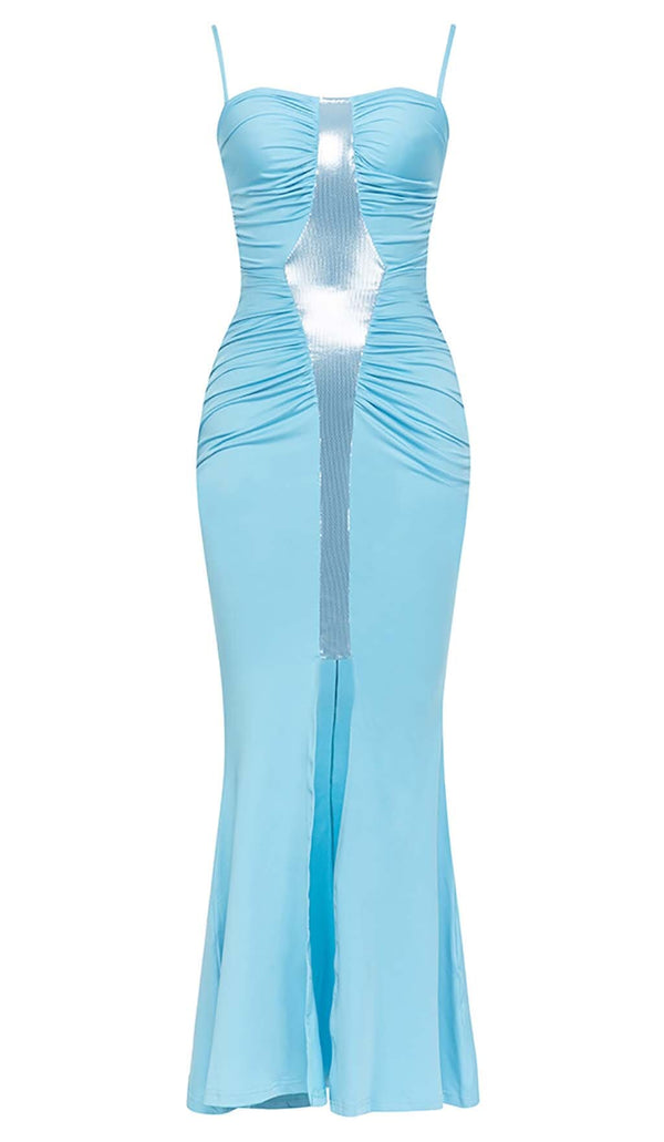 SPAGHETTI STRAP SLIT MIDI DRESS IN BLUE DRESS STYLE OF CB 