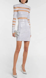 STRIPED RHINESTONE TWO PIECE SET IN SLIVER DRESS STYLE OF CB 