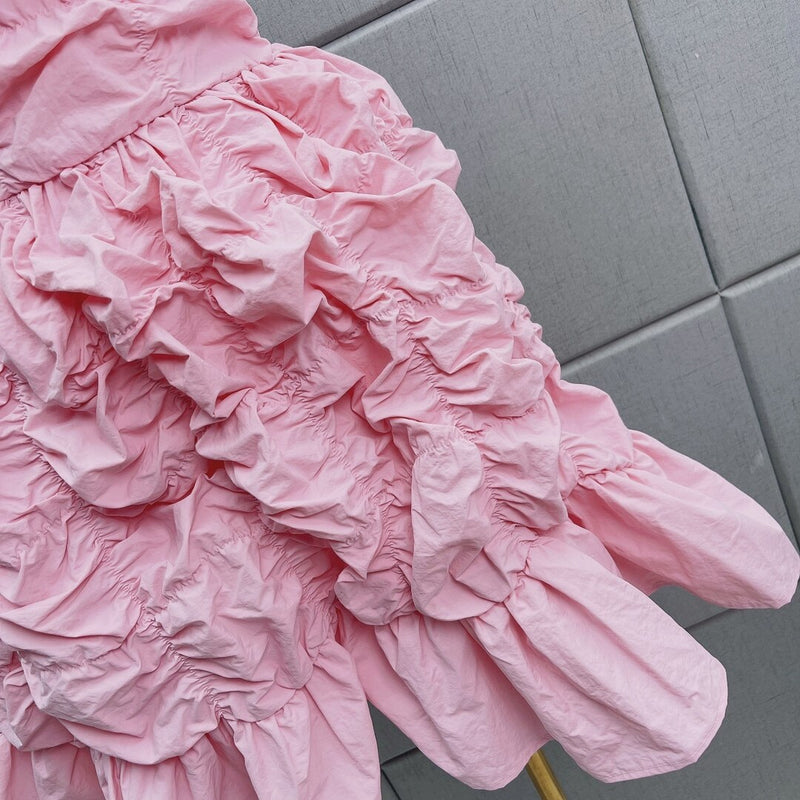 FOLDING RUFFLED MINI DRESS IN PINK