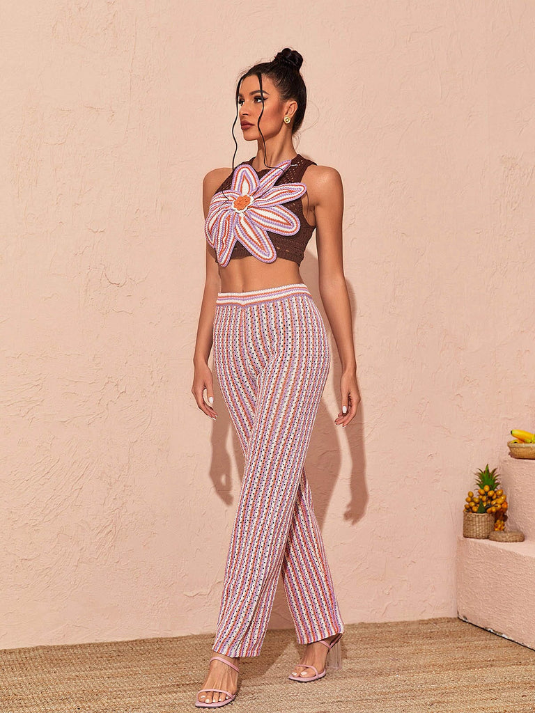 FLORAL HOLLOW KNITTED PANTS SET Sets styleofcb 