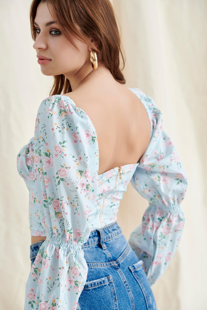 FLORAL PUFF SLEEVES TOP-Oh CICI SHOP