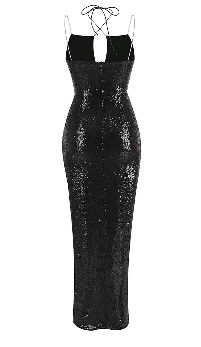 THIGH SLIT SEQUIN MAXI DRESS IN BLACK DRESS sis label 