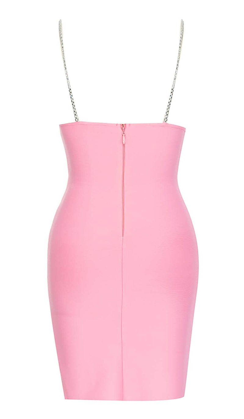 V-NECK CRYSTAL STRAP MINI DRESS IN PINK DRESS STYLE OF CB 