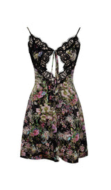 FLORAL PRINT SATIN MINI DRESS WITH LACE TRIM Dresses styleofcb 