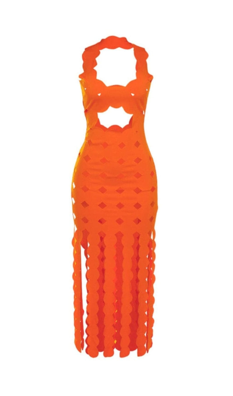 CIRCLE CUTOUT FRINGE MAXI DRESS IN ORANGE Dresses styleofcb 