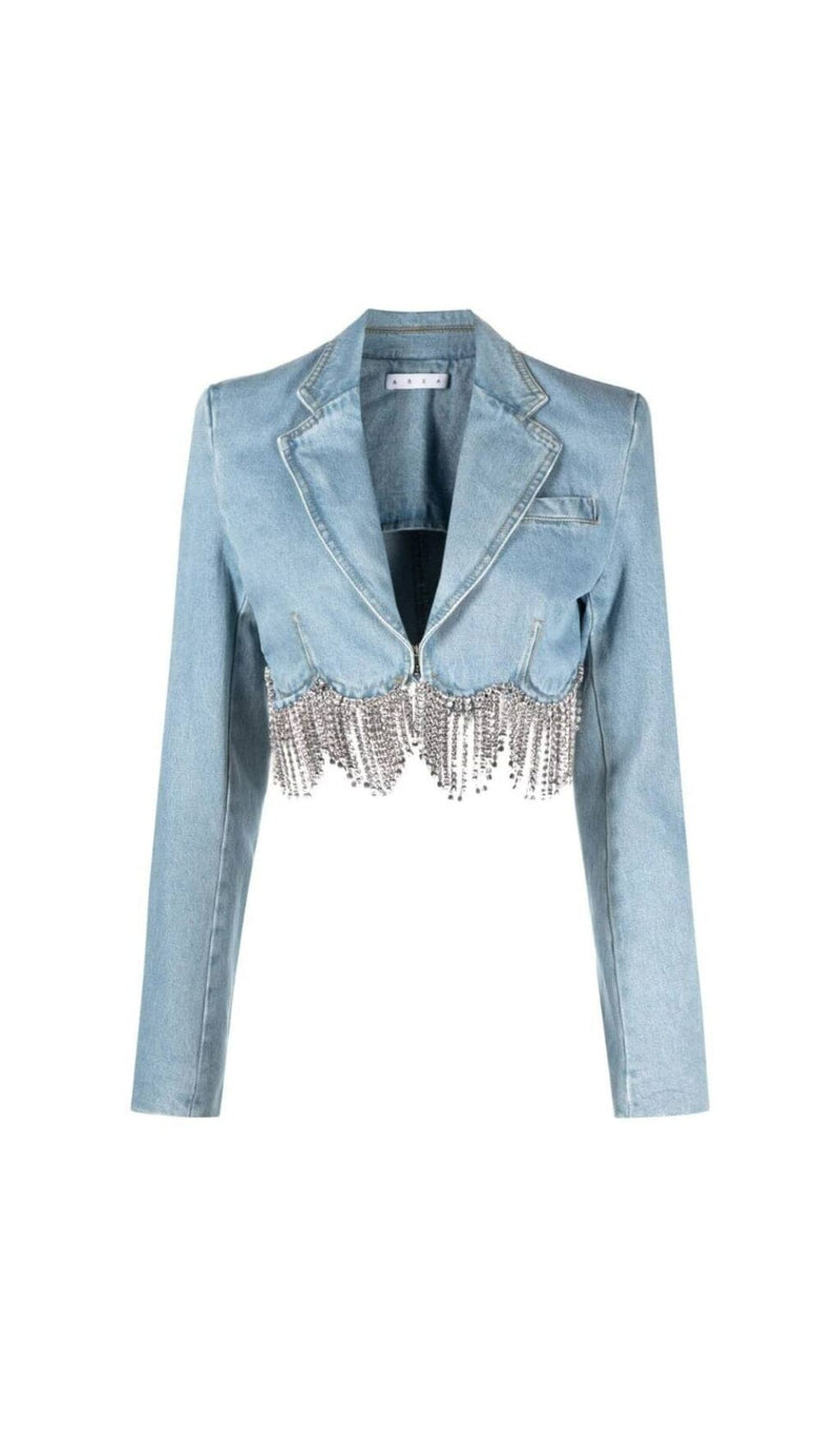 DENIM CHAIN FRINGE BLAZER Outerwear styleofcb 