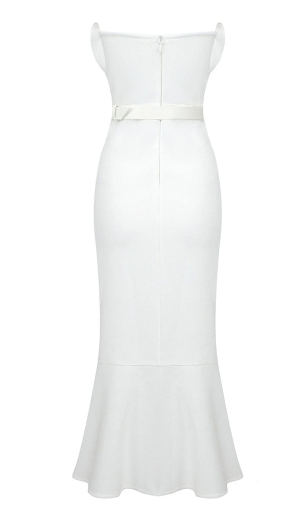 WAIST-TIGHTENING PEARL MIDI DRESS IN WHITE styleofcb 