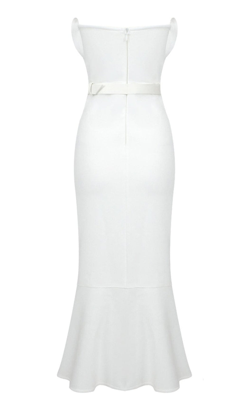 WAIST-TIGHTENING PEARL MIDI DRESS IN WHITE styleofcb 