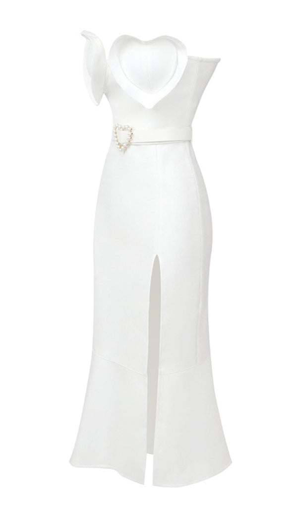 WAIST-TIGHTENING PEARL MIDI DRESS IN WHITE styleofcb 