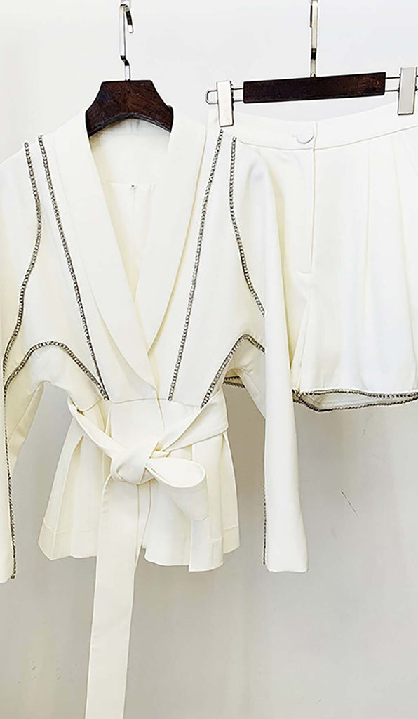 WAVY STRASS JACKET DRESS IN WHITE sis label 