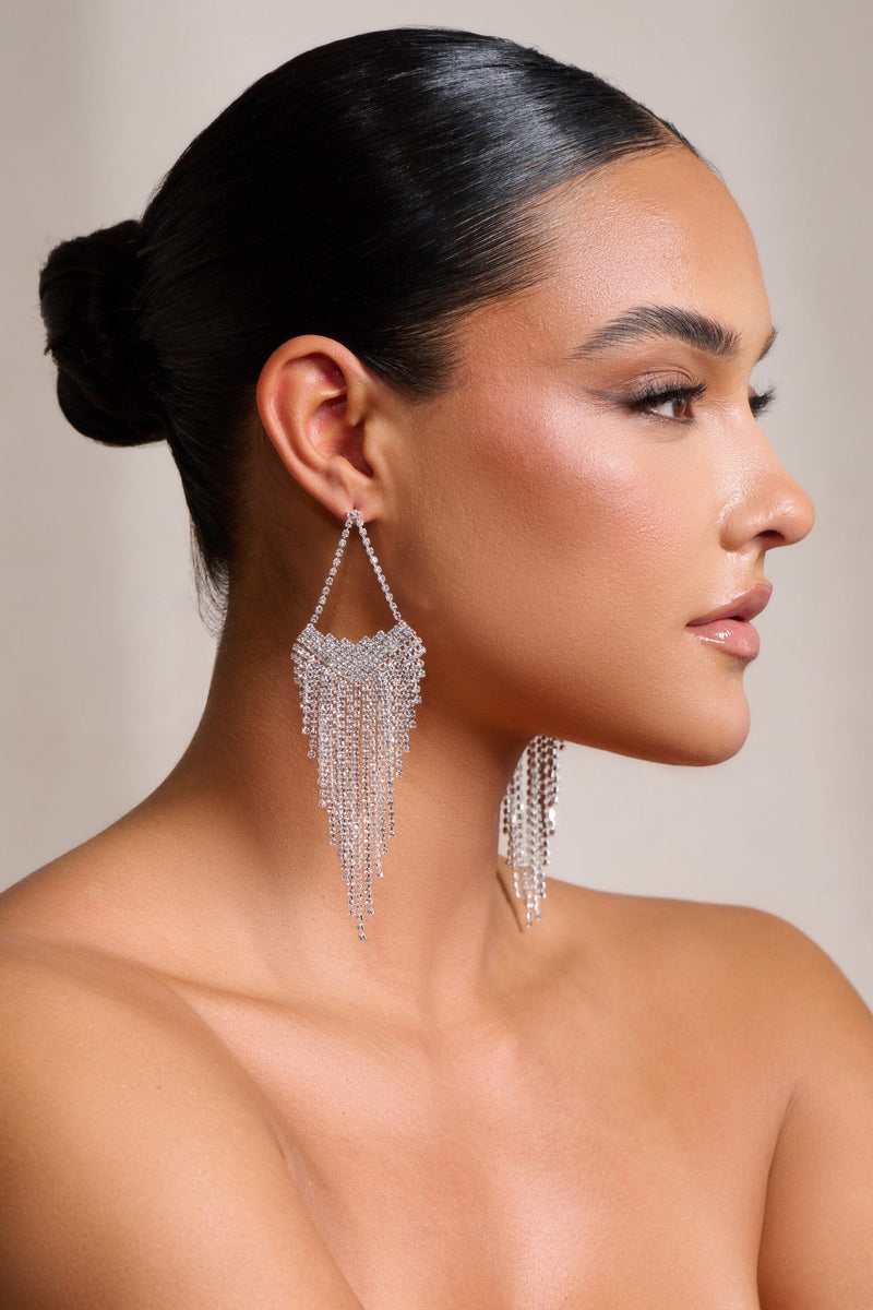 SILVER STATEMENT TEARDROP TASSEL EARRINGS JEWELLERY styleofcb 