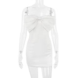 IVORY SATIN CRYSTAL EMBELLISHED BOW DRESS