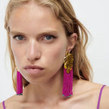 TASSEL EARRINGS IN HOT PINK