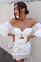 WHITE OFF-SHOULDER KEY HOLE DRESS