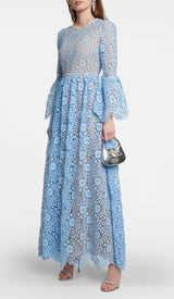 LONG SLEEVE ROSE LACE MAXI DRESS IN BLUE DRESS STYLE OF CB 