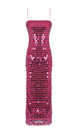 SEQUIN PHOENIX MIDI DRESS IN DARK PINK