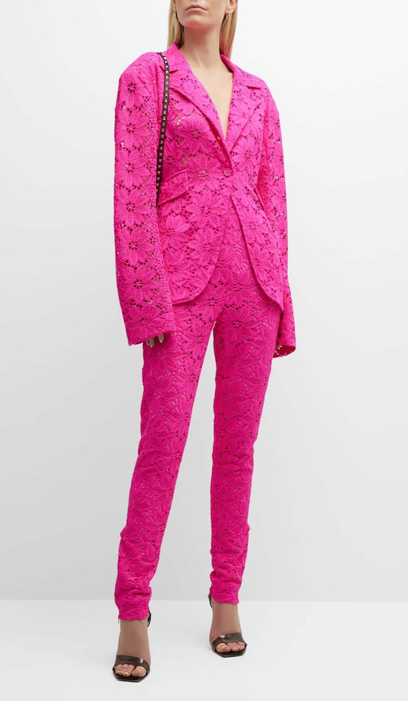 FLORAL-EMBROIDERED LACE TWO-PIECE SUIT IN PINK DRESS STYLE OF CB 