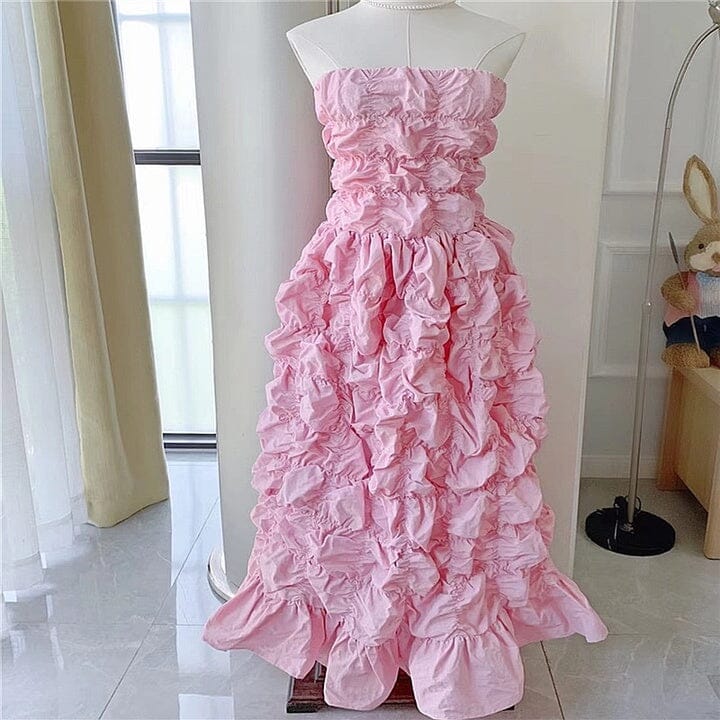 FOLDING RUFFLED MIDI DRESS IN PINK DRESS styleofcb 