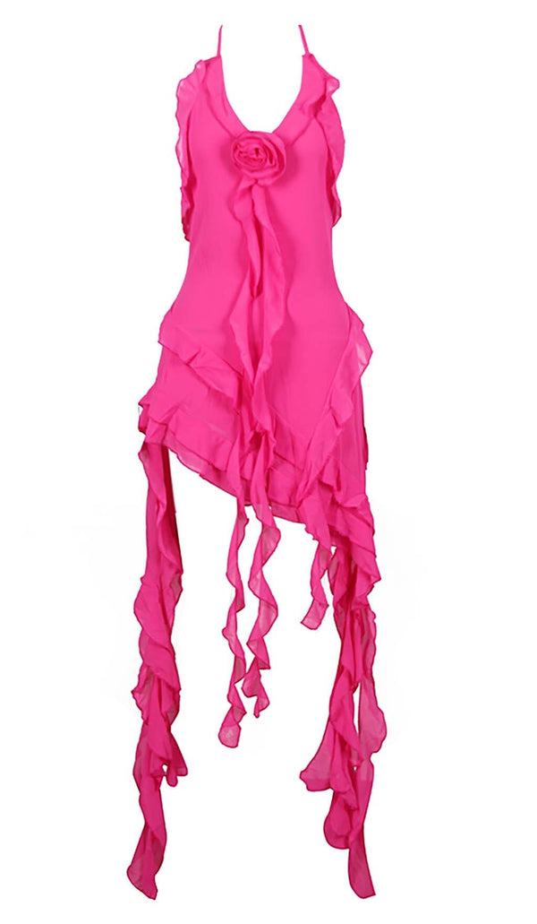 ROSE-EMBELLISHED RUFFLED MINI DRESS IN PINK DRESS STYLE OF CB 